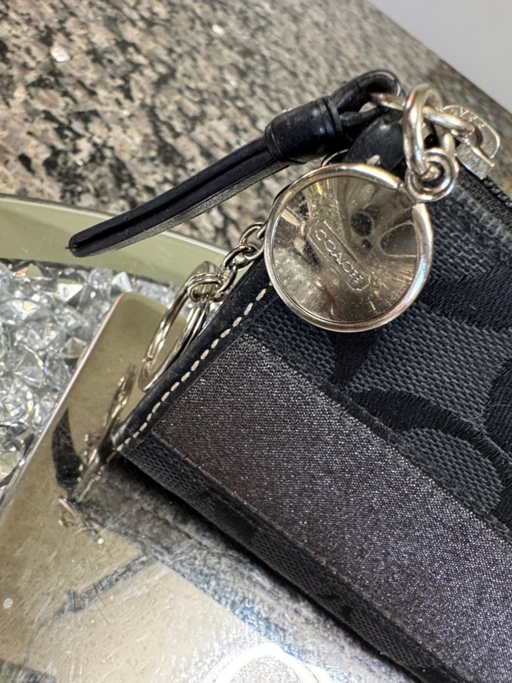 Coach Black Signature Card Case with Metallic Stripe card holder - Picture 3 of 14